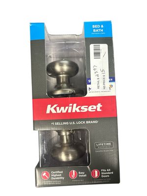 Kwikset Juno Satin Nickel Privacy Bed/Bath Door Knob with Microban Antimicrobial Technology and Lock 730J 15 CP
