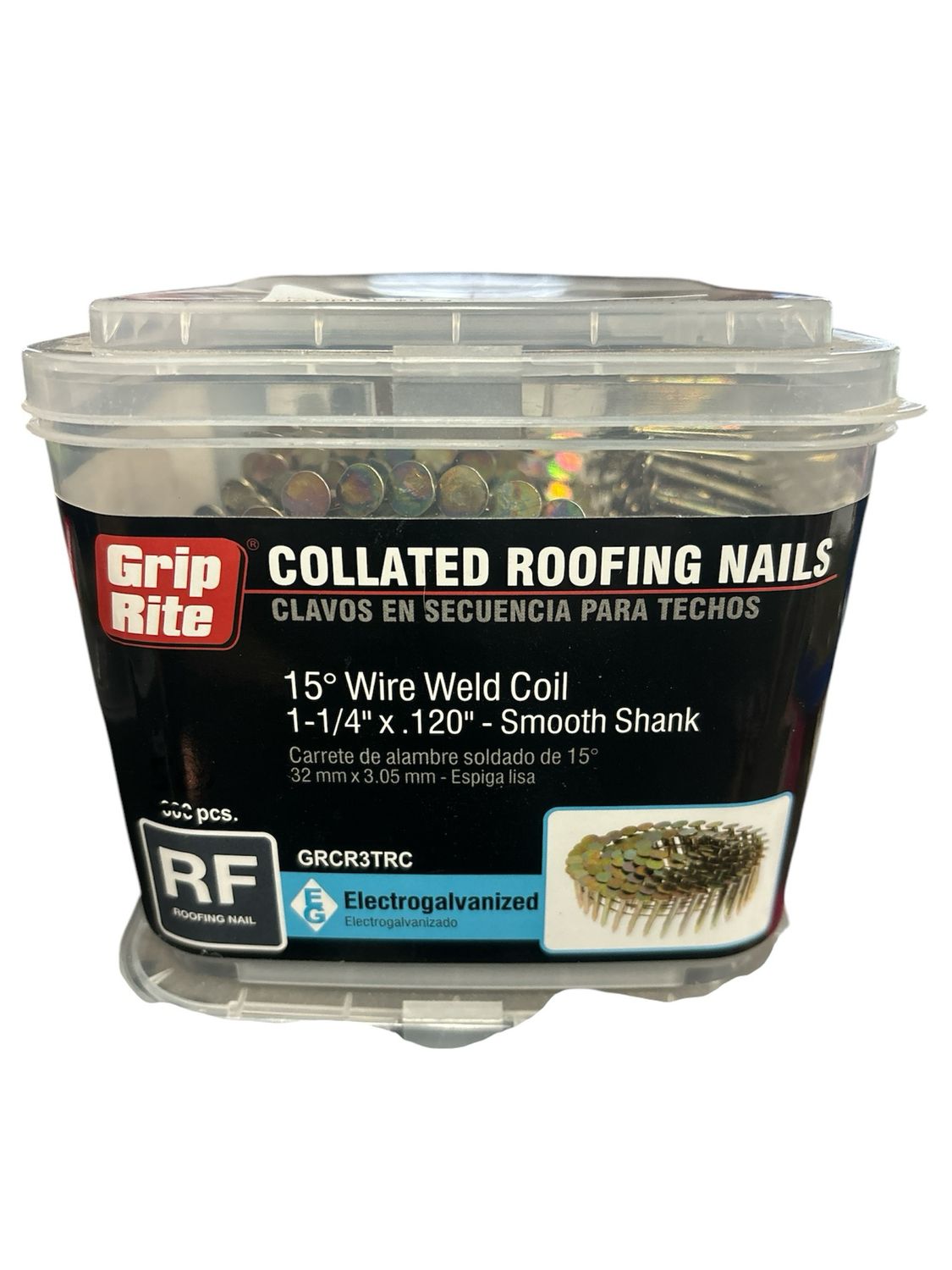 Grip-Rite 1-1/4 in. x 0.120 Electro-Galvanized Coil Roofing Nails (500 per Box) GRCR3TRC