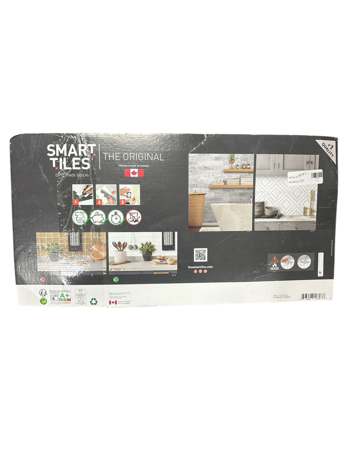 smart tiles Arabesco Marble White 22.56 in. x 11.58 in. Vinyl Peel and Stick Tile (3.57 sq. ft./ 2-pack) SM1177G-02-QG