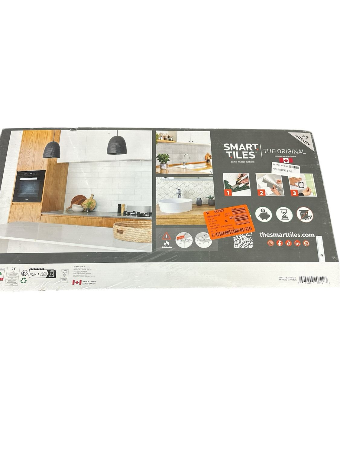 smart tiles Minimo Marble Gray 22.56 in. x 11.58 in. Vinyl Peel and Stick Tile (3.57 sq. ft./ 2-pack) SM1178G-02-QG