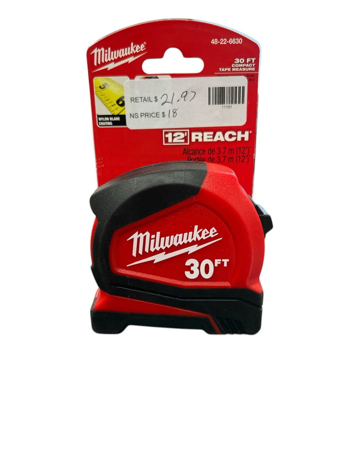 Milwaukee Compact 30 ft. SAE Tape Measure with Fractional Scale and 9 ft. Standout 48-22-6630 New