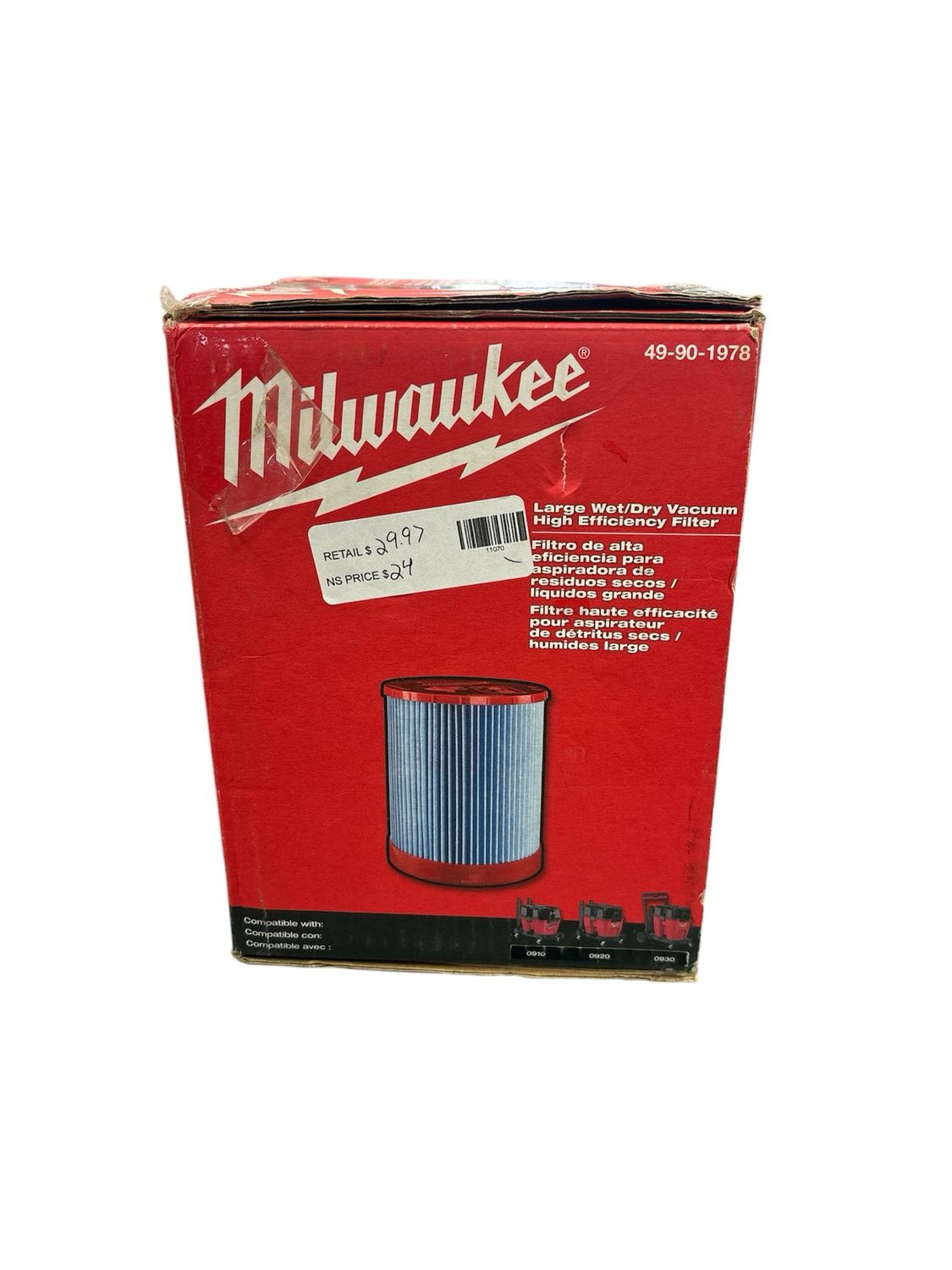 Milwaukee Large Wet/Dry Shop Vacuum High Efficiency Filter Compatible for Milwaukee (1-Pack) 49-90-1978