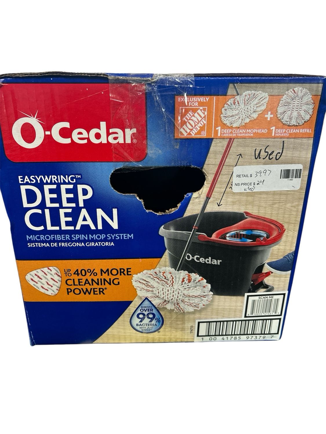 O-Cedar EasyWring Deep Clean Microfiber Spin Mop with Bucket System and 1 Extra Mop Head Refill 174713 .