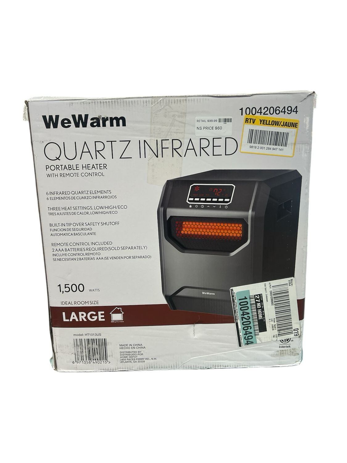 WeWarm Electric 6 Element Infrared Space Heater Black Plastic HT1013US Used