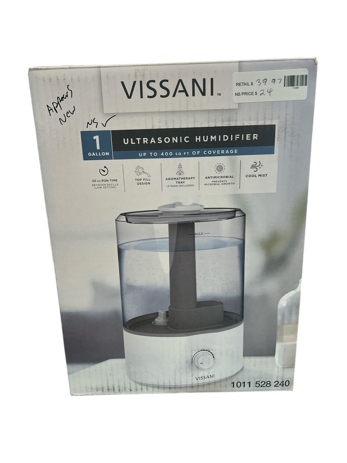 Vissani 1 Gal. Ultrasonic Humidifier 360 Degree Turning Dual Nozzle Cool Mist for Medium Room in White VK-8528A New