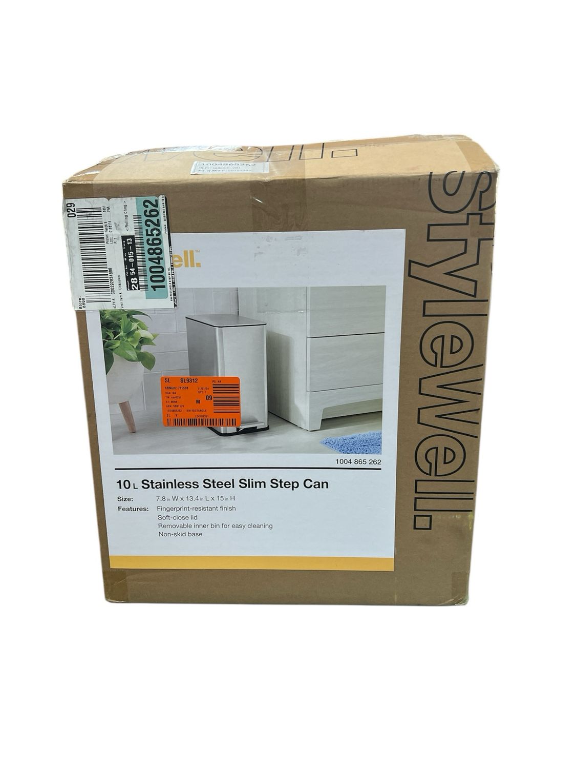 StyleWell 2.6 Gal. Stainless Steel Slim Step-On Trash Can STY-SOT-10-35 New