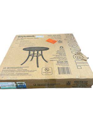 StyleWell 18 in, Mix and Match Brown Round Metal Outdoor Patio Accent Table A210013200 Appears New