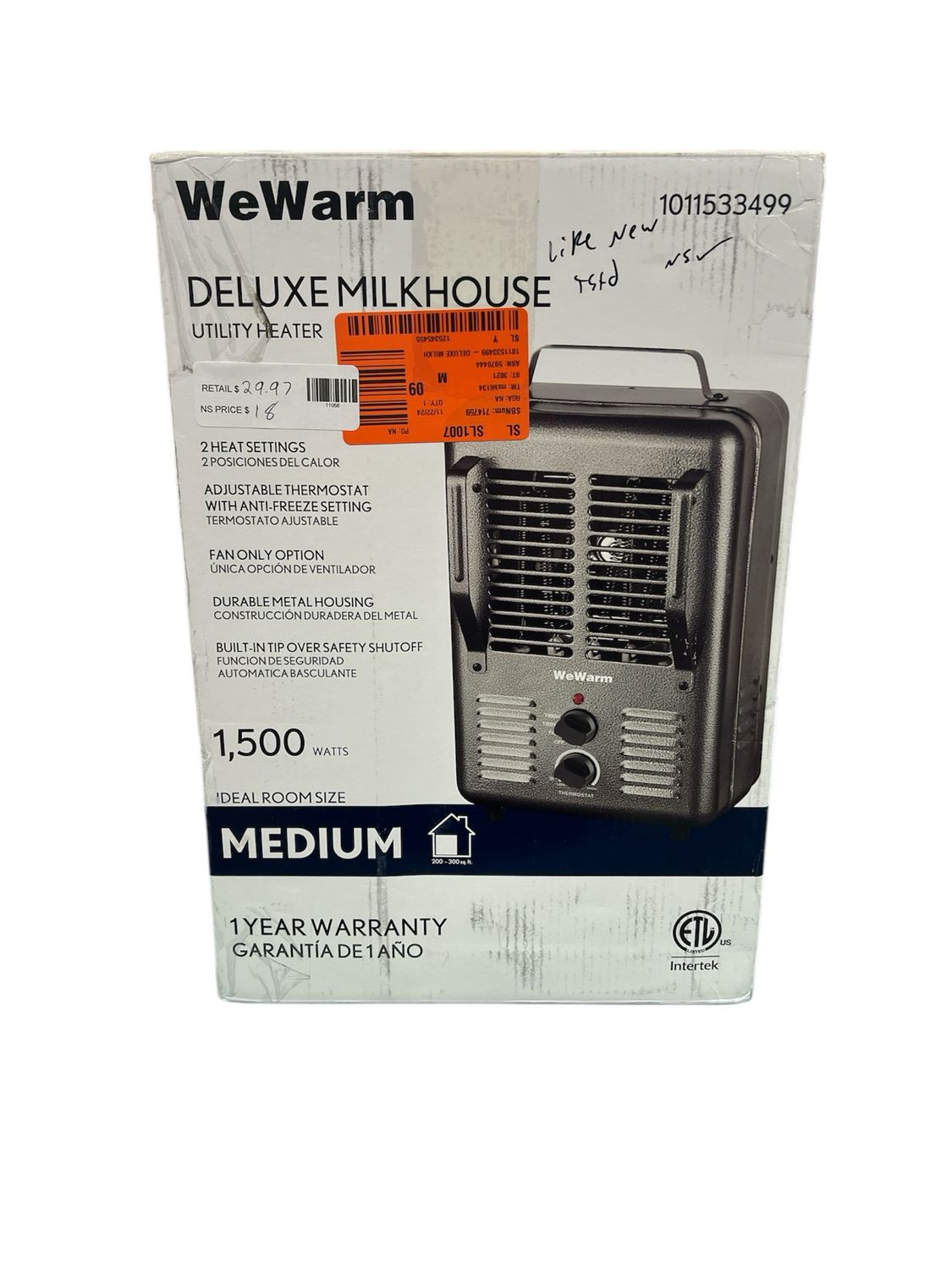 WeWarm DELUXE MILKHOUSE UTILITY HEATER HT1912 New