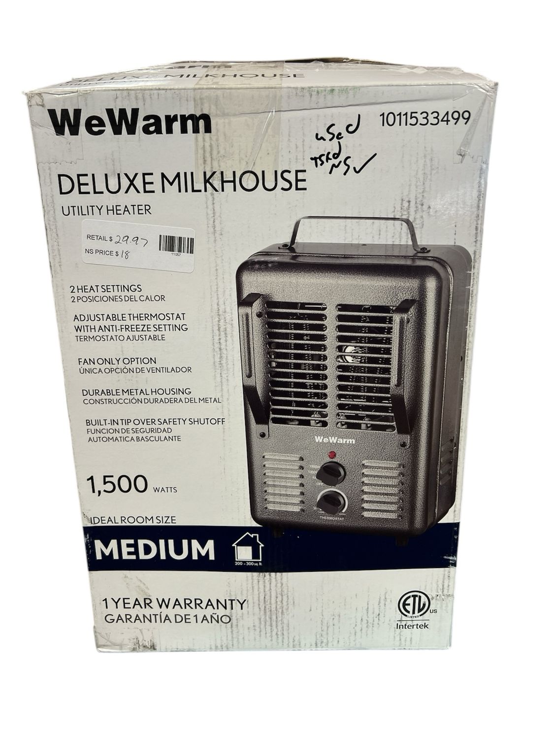 WeWarm DELUXE MILKHOUSE UTILITY HEATER HT1912 Used