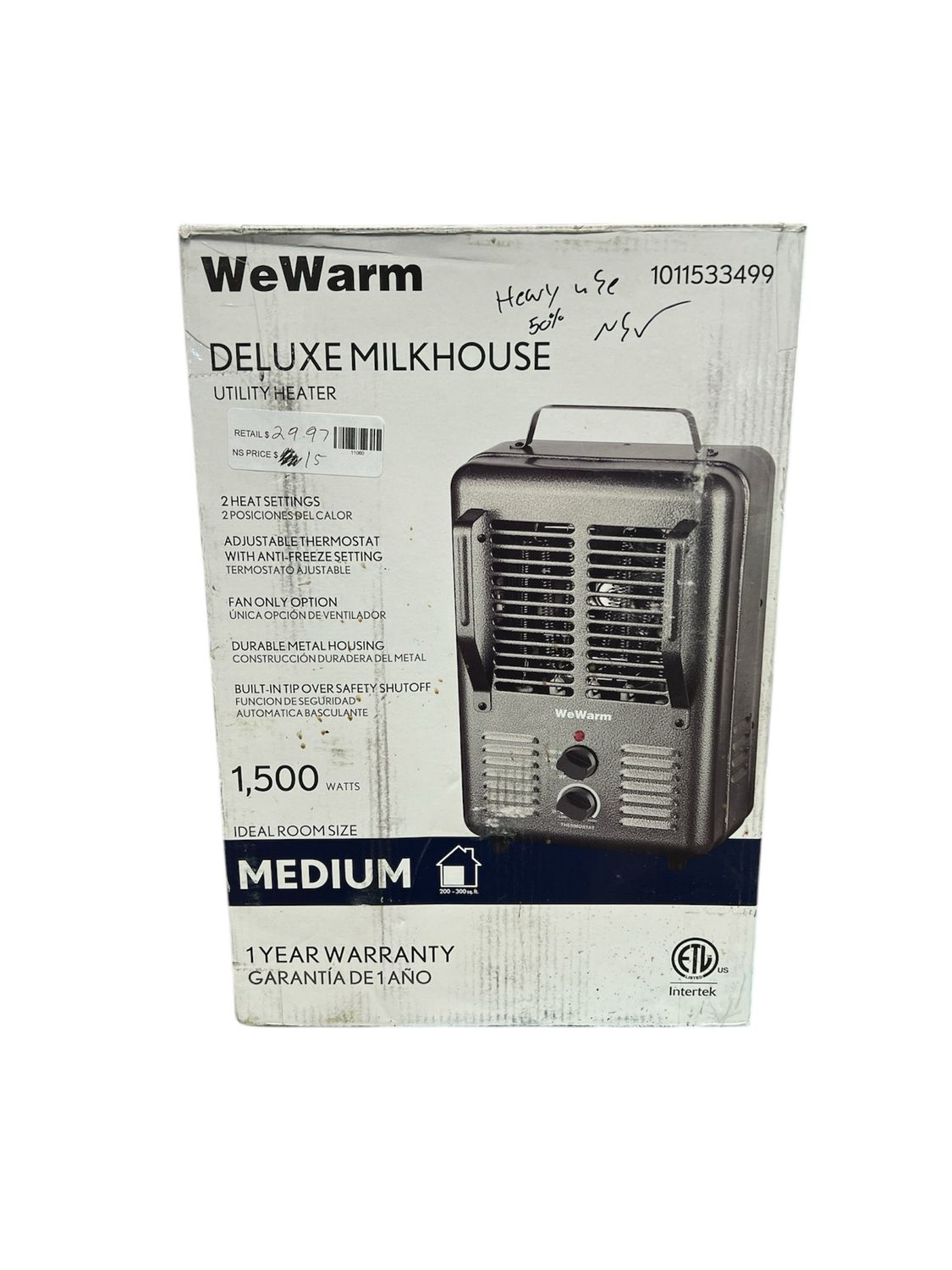 WeWarm DELUXE MILKHOUSE UTILITY HEATER HT1912 Heavy Use