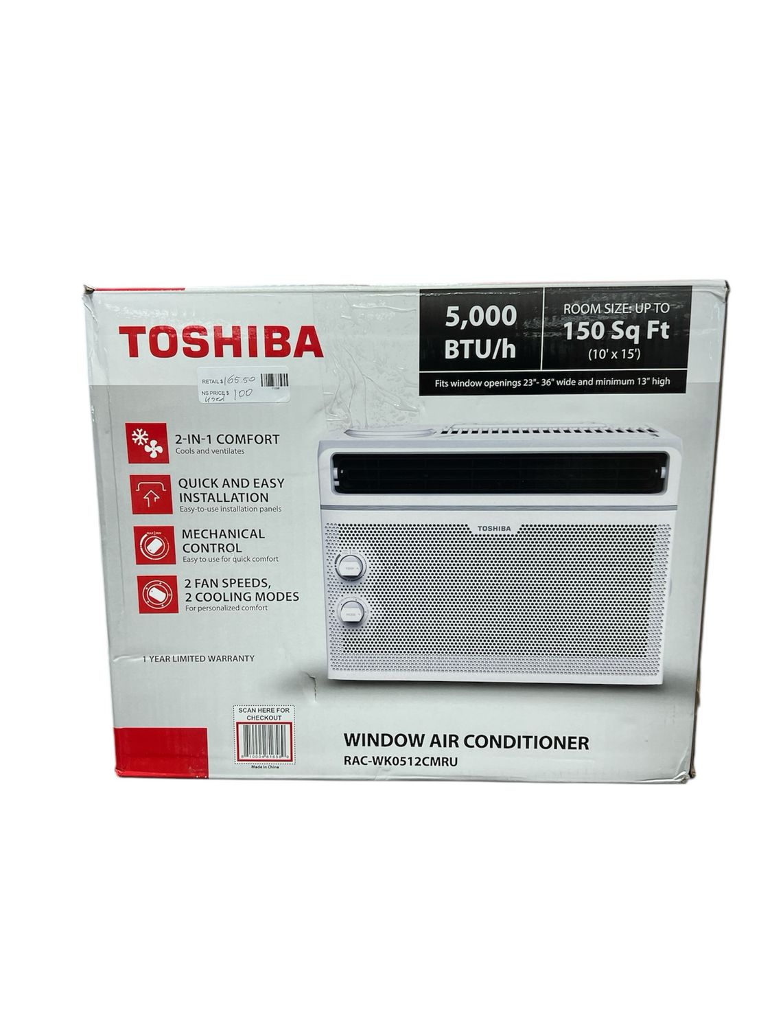 Toshiba 5,000 BTU 115V Window Air Conditioner Cools 150 sq. ft. in White  RAC-WK0512CMRU Used