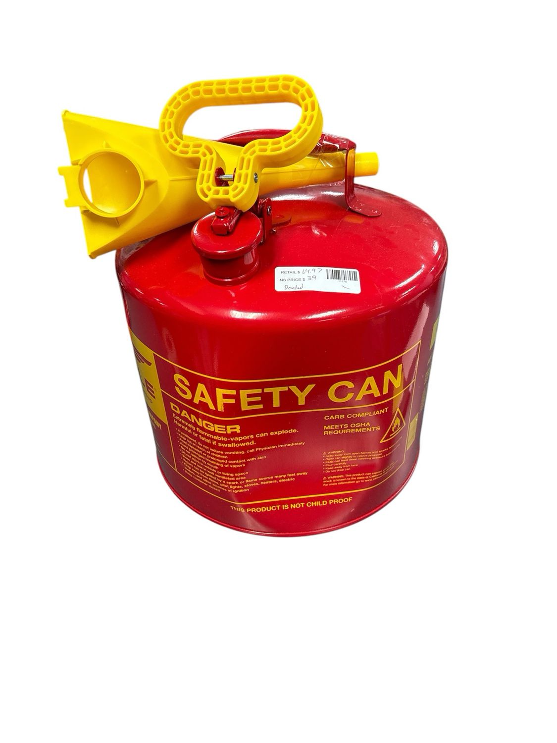 5 Gal. Capacity Red Galvanized Steel Type I Gasoline Safety Can with Funnel UI50FS