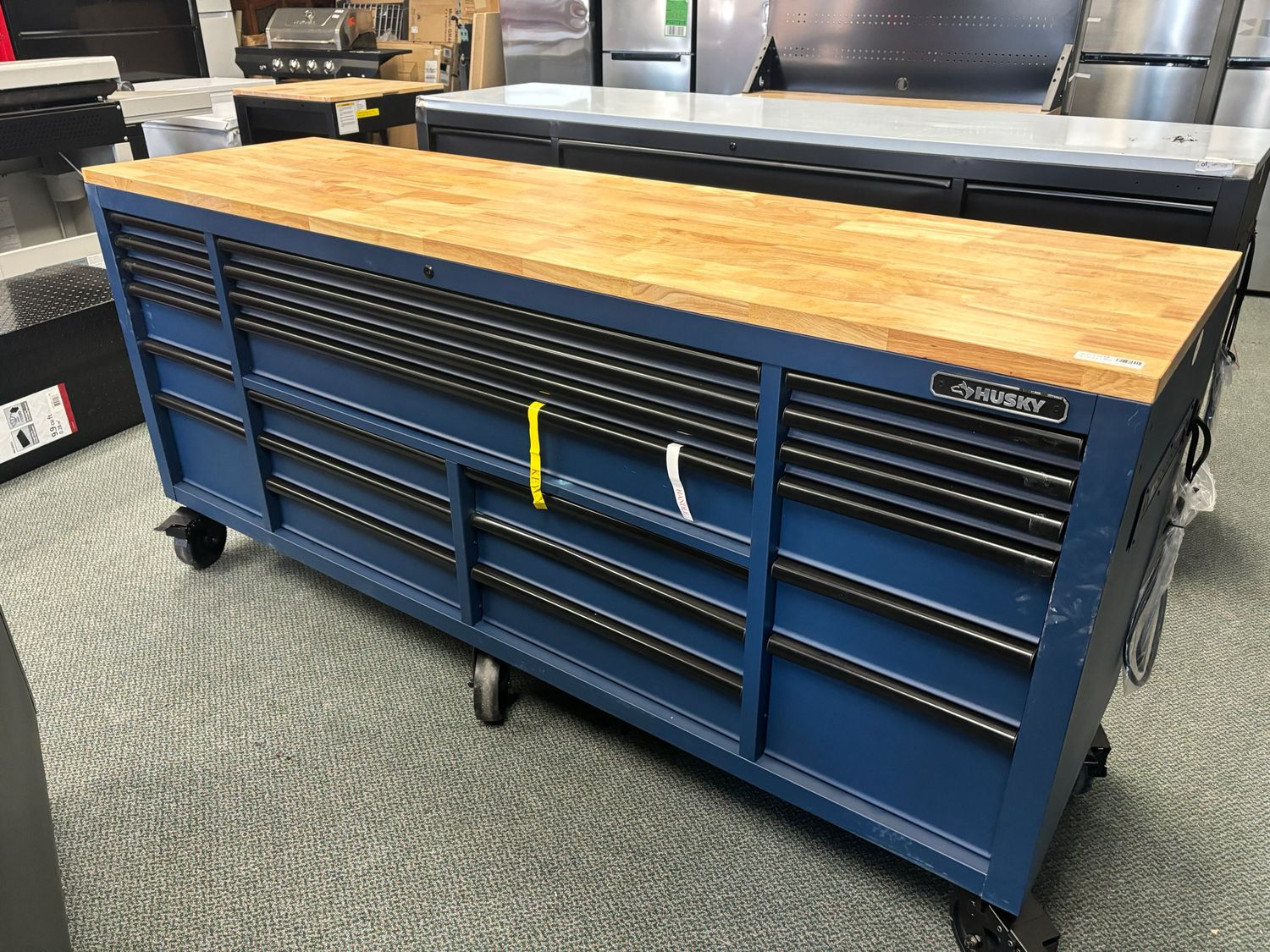 Husky Tool Storage Heavy Duty 84 in. W x 24 in. D Matte Blue Mobile Workbench Cabinet HOTC8422BL2M