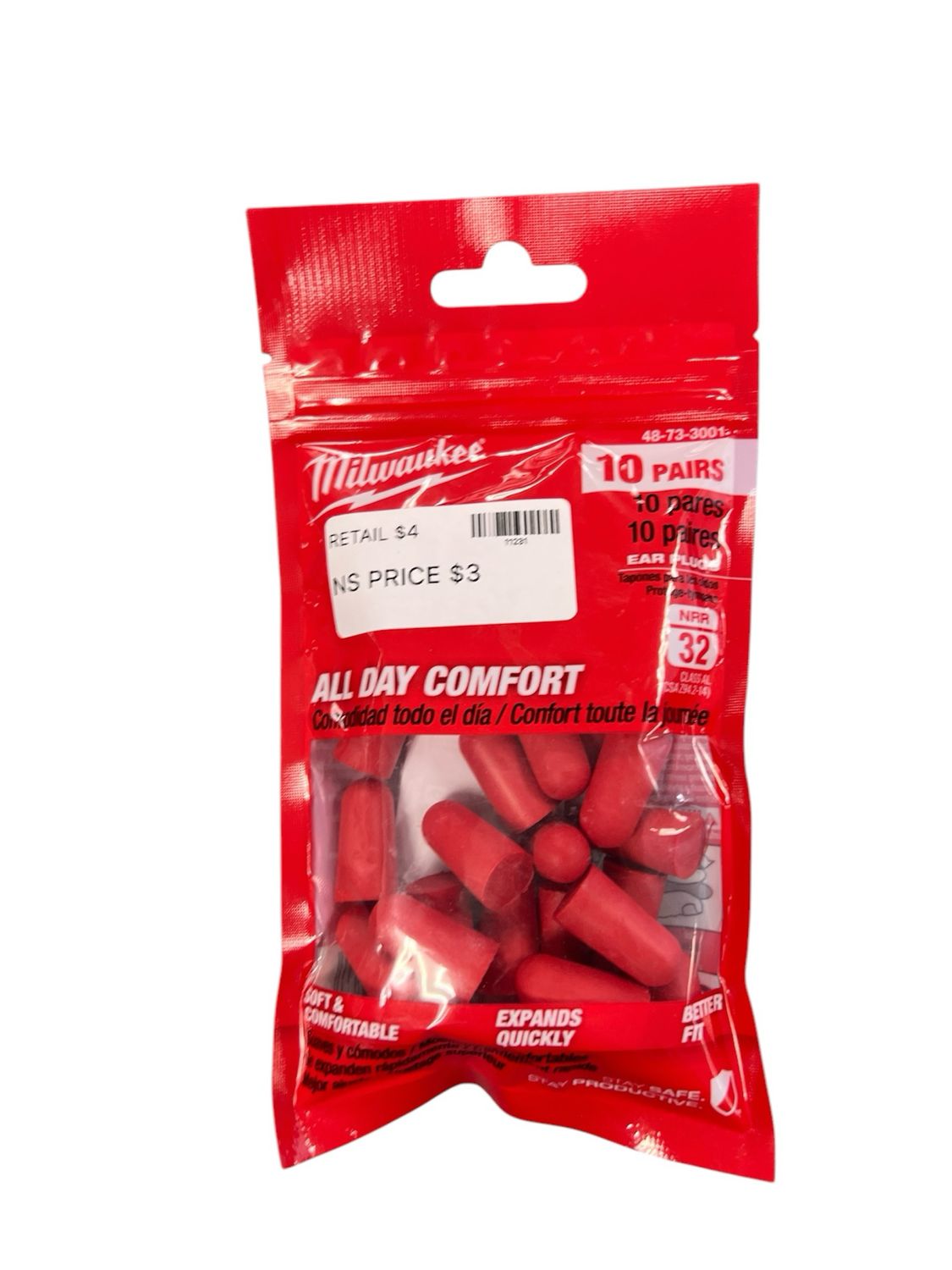 Milwaukee Red Disposable Earplugs (10-Pack) with 32 dB Noise Reduction Rating 48-73-3001 New