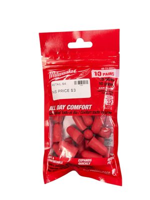 Milwaukee Red Disposable Earplugs (10-Pack) with 32 dB Noise Reduction Rating 48-73-3001 New