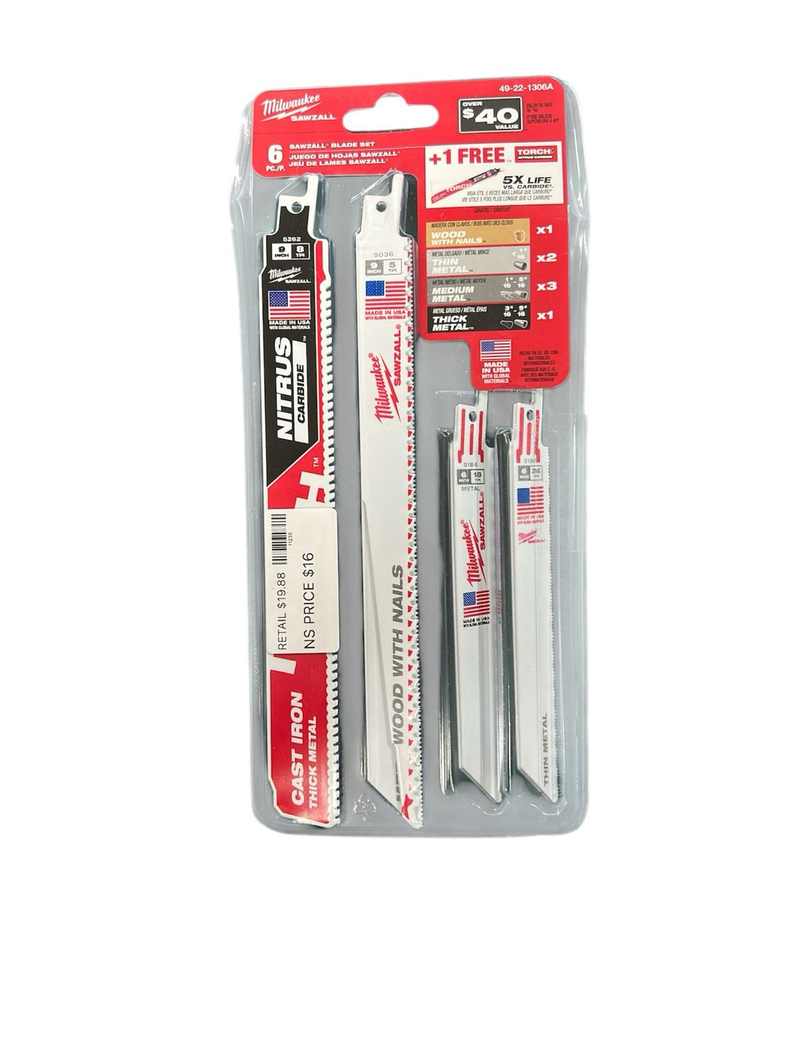 Milwaukee SAWZALL General Purpose Reciprocating Blade Set (6-Piece) 49-22-1306A New