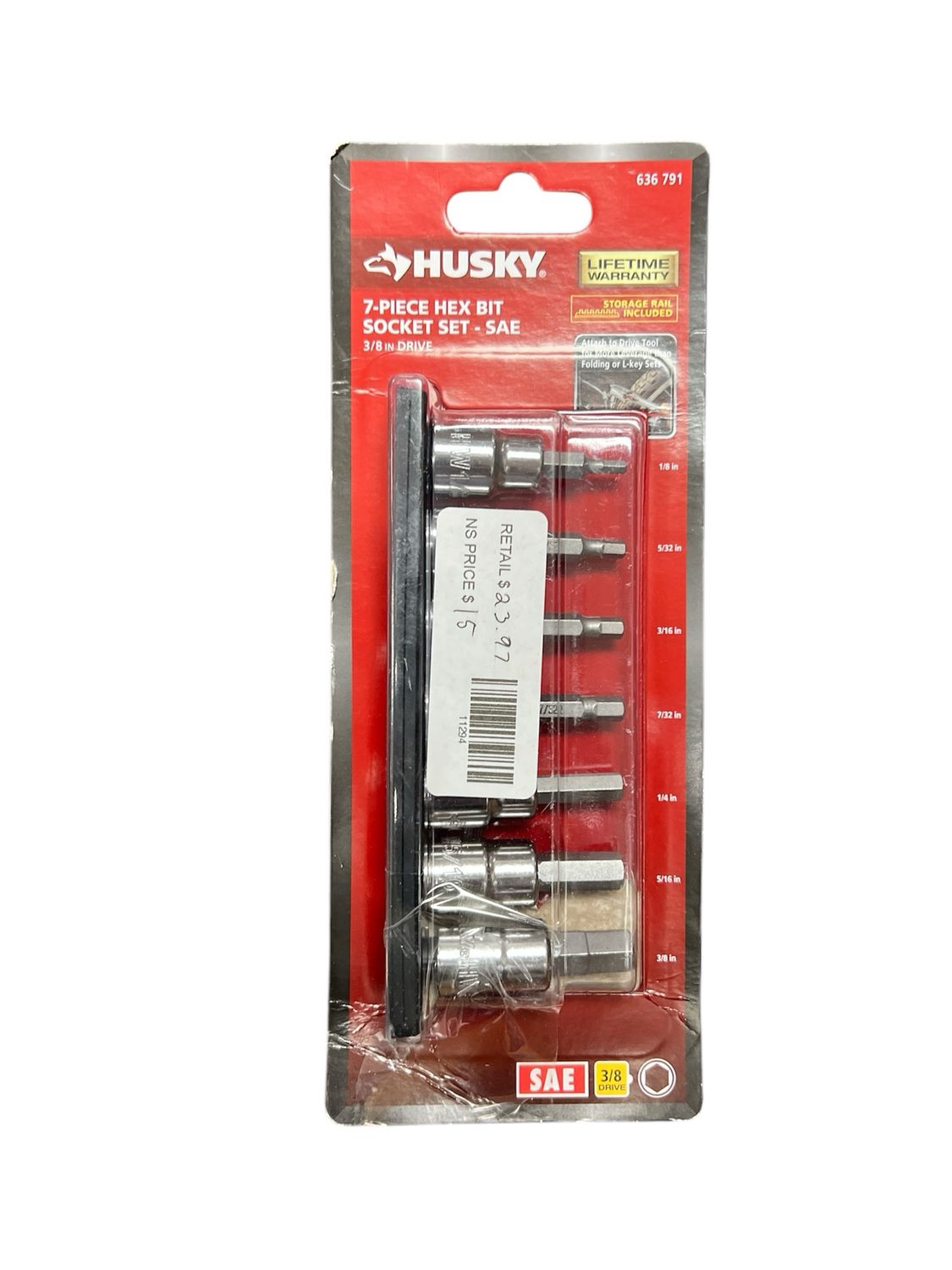 Husky 3/8 in. Drive SAE Hex Bit Socket Set (7-Piece) H3DSAE7PCHBSSR New