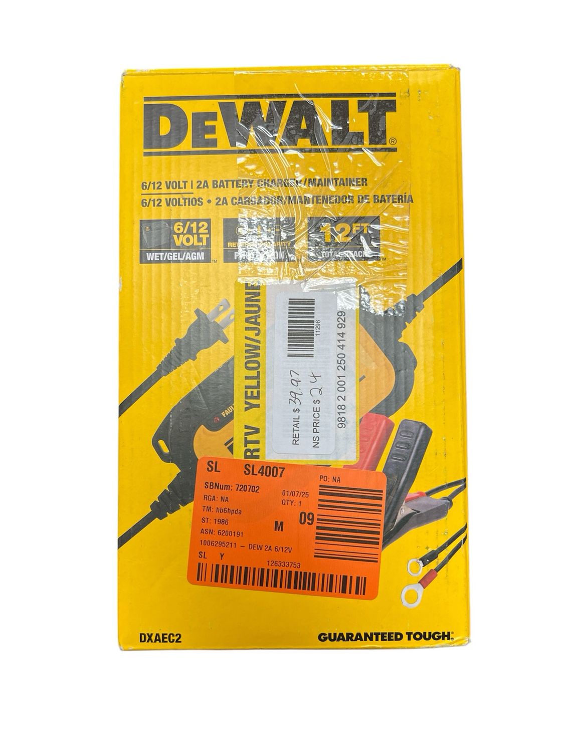 DEWALT Professional 2 Amp Automotive Battery Charger and Maintainer DXAEC2 New