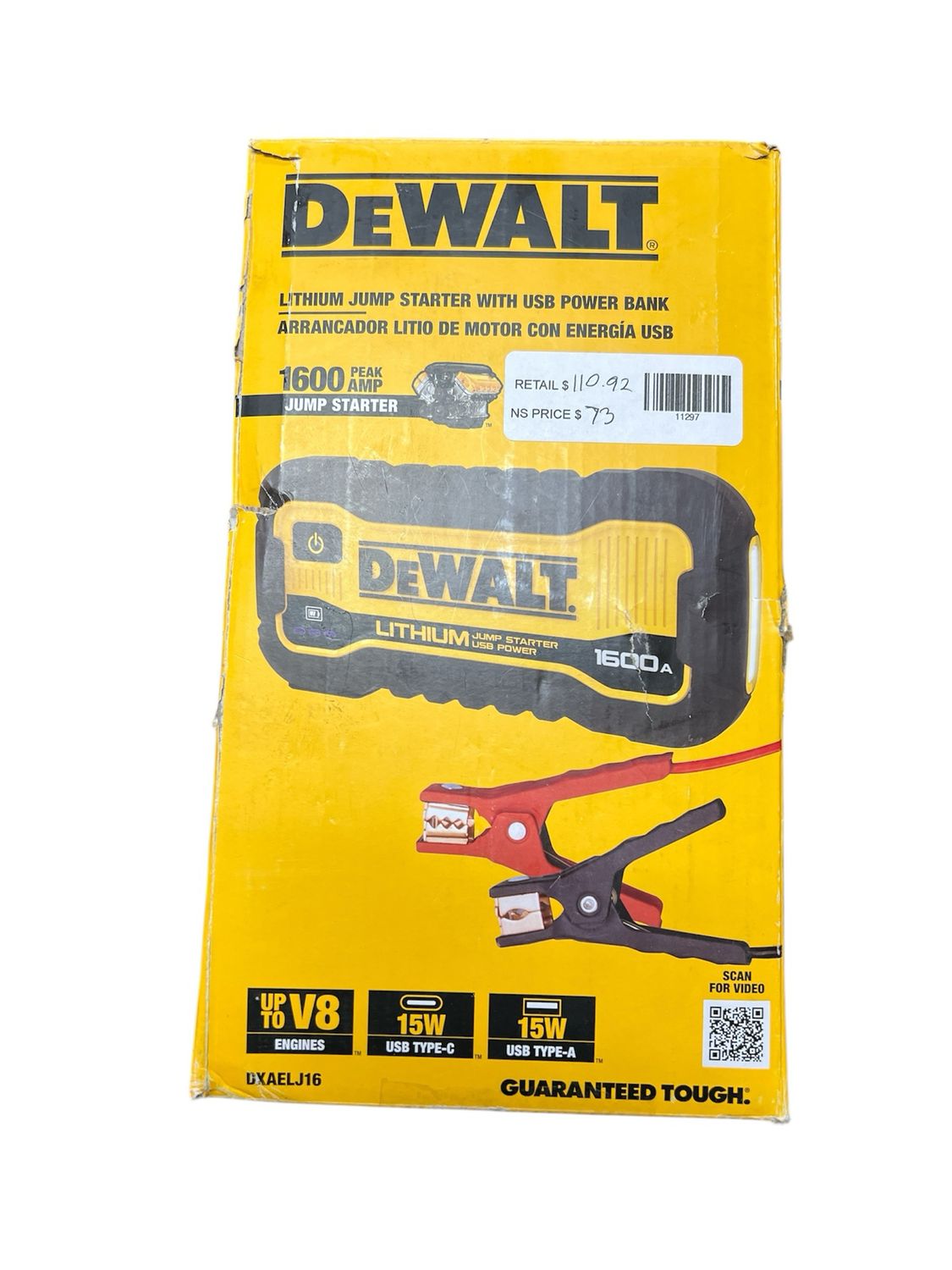 DEWALT 1600 Peak Amp Lithium Jump Starter with USB Power Bank DXAELJ16 New.