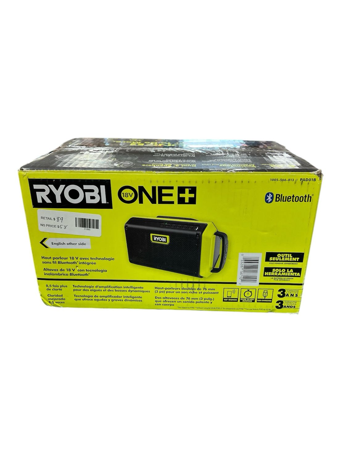 RYOBI ONE+ 18V Speaker with Bluetooth Wireless Technology (Tool Only) PAD01B New