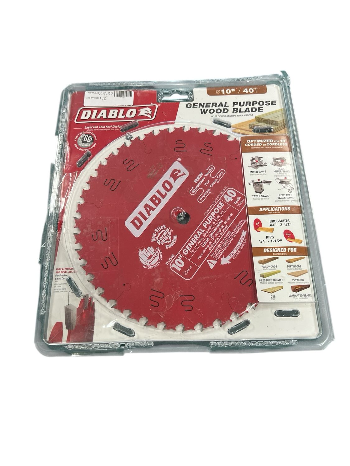 DIABLO 10in. x 40-Tooth General Purpose Saw Blade for Wood New
