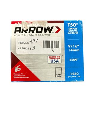 Arrow T50 9/16 in. Leg x 3/8 in. 509 Galvanized, Medium Crown, Chisel Point, 20-Gauge, Heavy-Duty Steel Staples (1,250-pack) 509