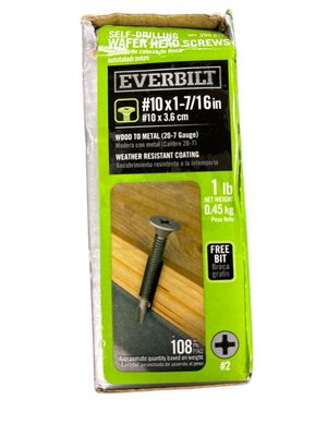 Everbilt #10 1-7/16 in. Phillips Wafer-Head Self-Drilling Screw 1 lb.-Box (108-Piece) 116050