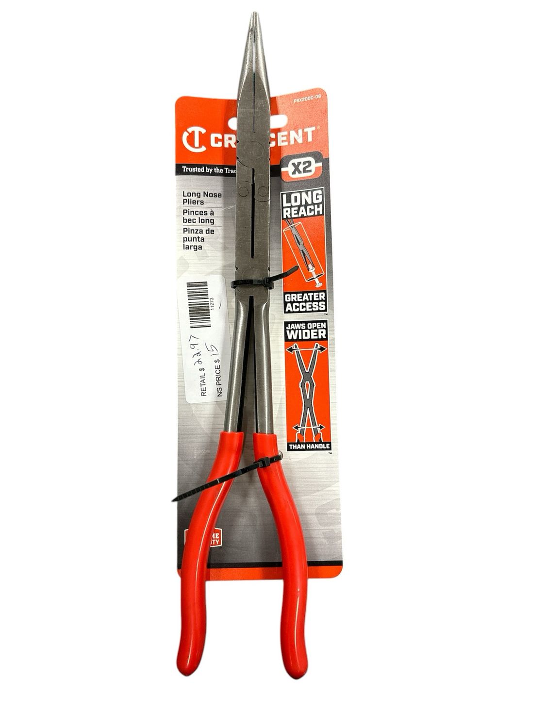 Crescent 13 in. X2 Double Compound Long Reach Long Nose Pliers with Dual Material Handle PSX200C-06