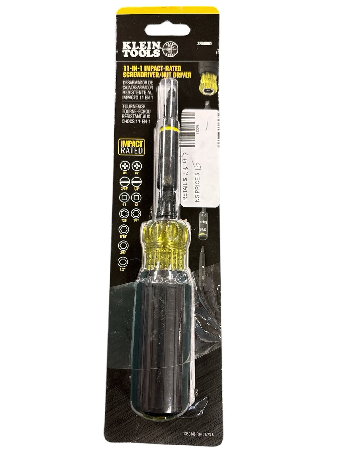 Klein Tools 11-in-1 Multi Bit Impact Rated Screwdriver / Nut Driver (32500HDR)