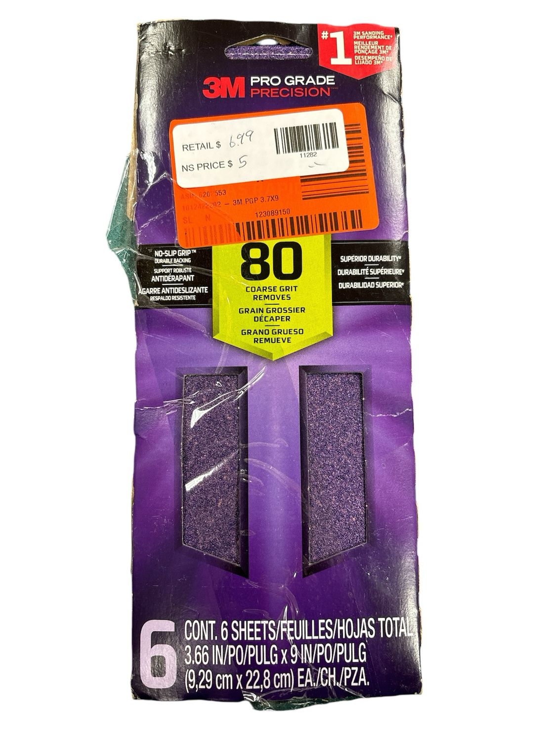 3M Pro Grade Precision 3 2/3 in. x 9 in. Coarse 80 Grit Faster Sanding Sheets with No-Slip Grip Backing (6 sheets/Pack) SHTR80-PGP-6T