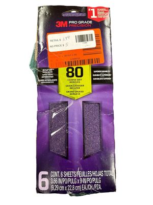 3M Pro Grade Precision 3 2/3 in. x 9 in. Coarse 80 Grit Faster Sanding Sheets with No-Slip Grip Backing (6 sheets/Pack) SHTR80-PGP-6T