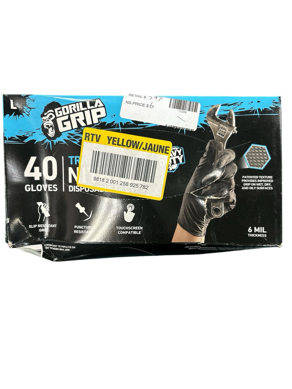 GORILLA GRIP 40-Count Heavy-Duty 6mil Disposable Nitrile Traction Grip Work Gloves - Large 22882-08