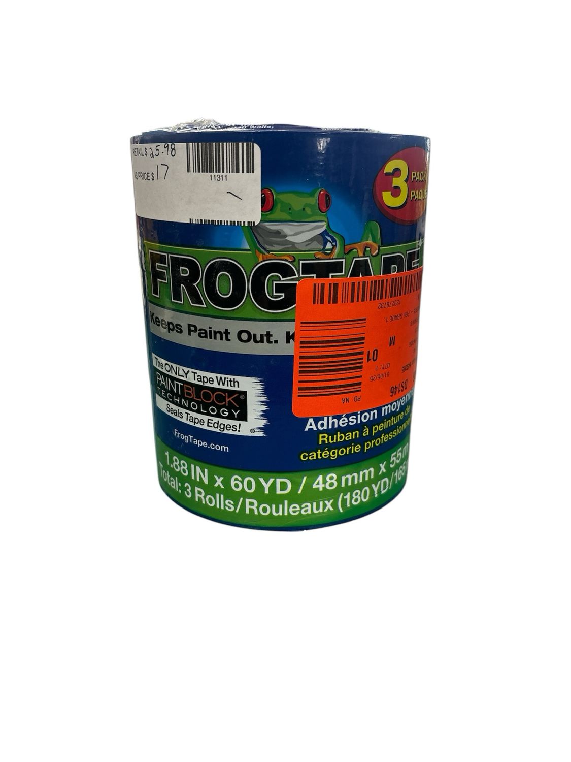 FrogTape Pro Grade 1.88 in. x 60 yds. Blue Painter&#39;s Tape with Paint Block (3-Pack) 104983