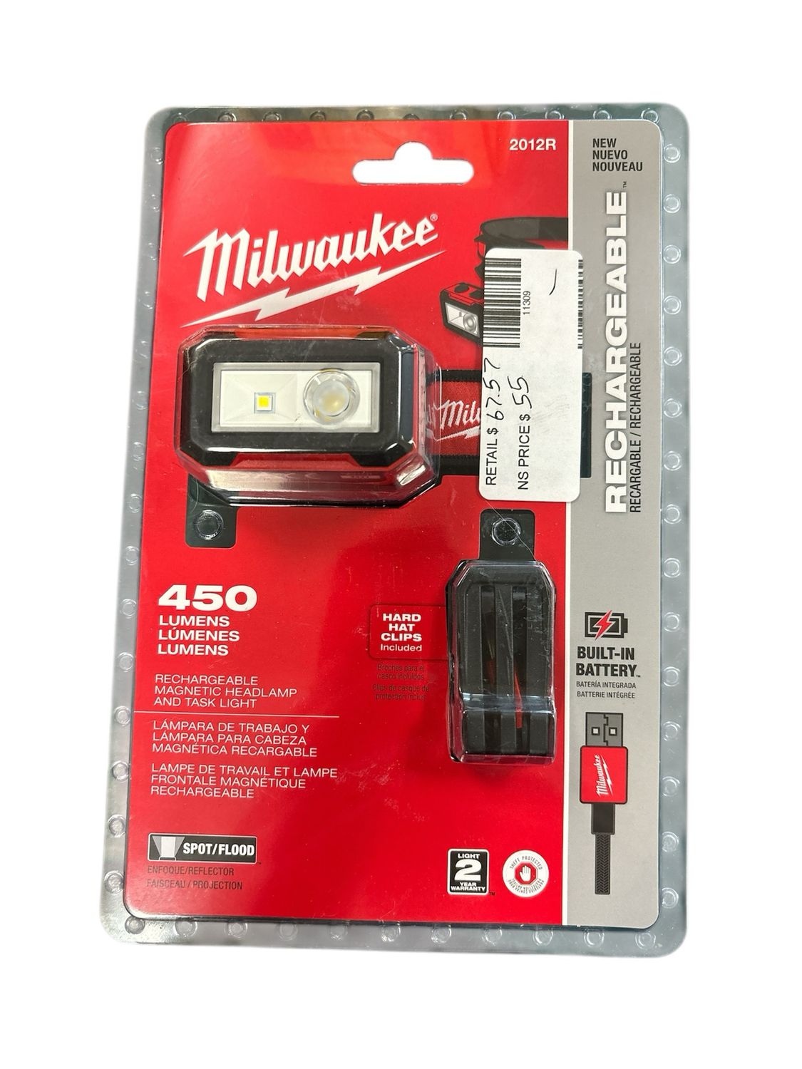 Milwaukee 450 Lumens Internal Rechargeable Magnetic Headlamp and Task Light 2012R