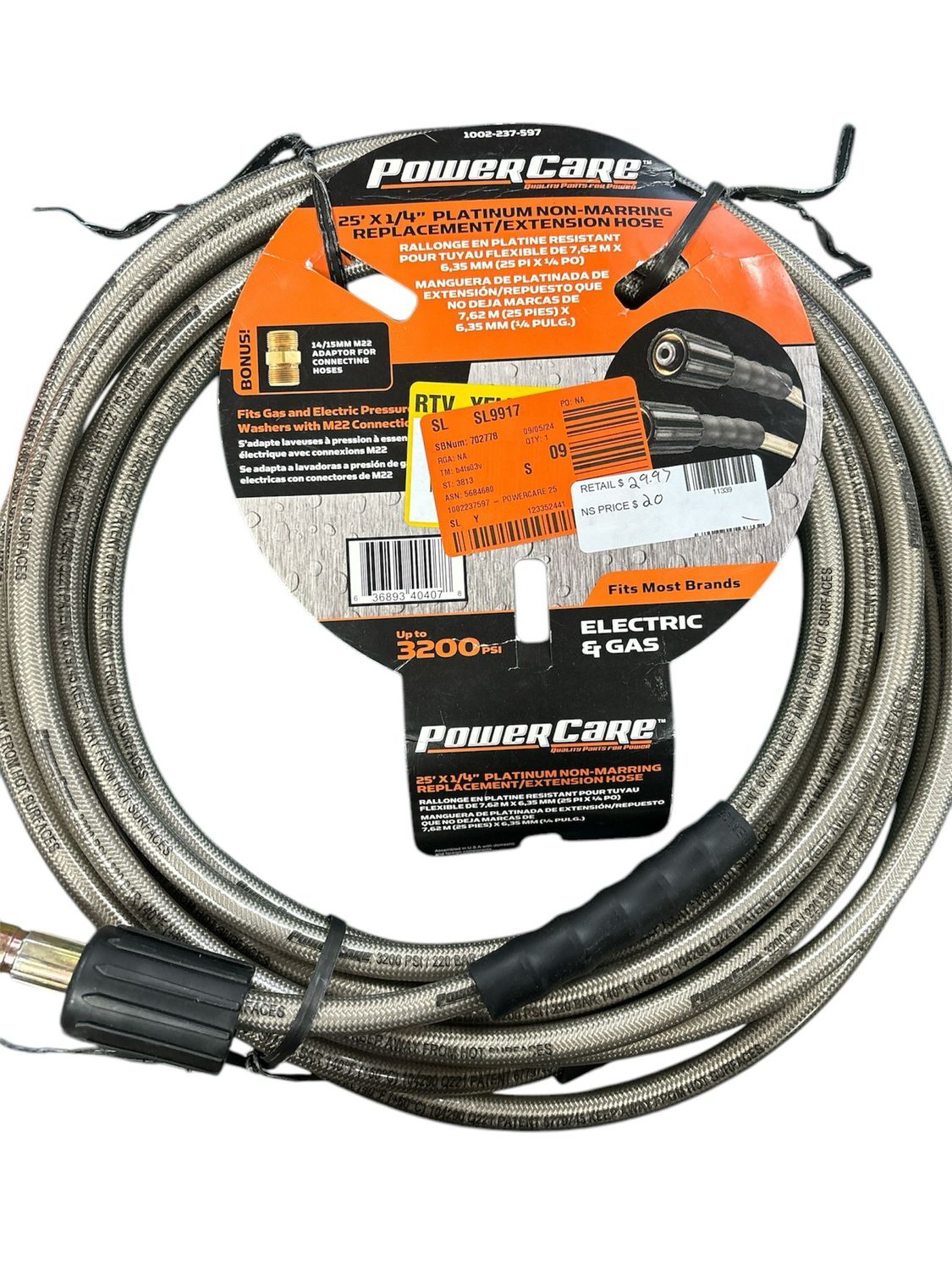 Powercare 1/4 in. x 25 ft. Replacement/Extension Hose with M22 Threaded Connections for 3200 PSI Cold Water Pressure Washers 40240
