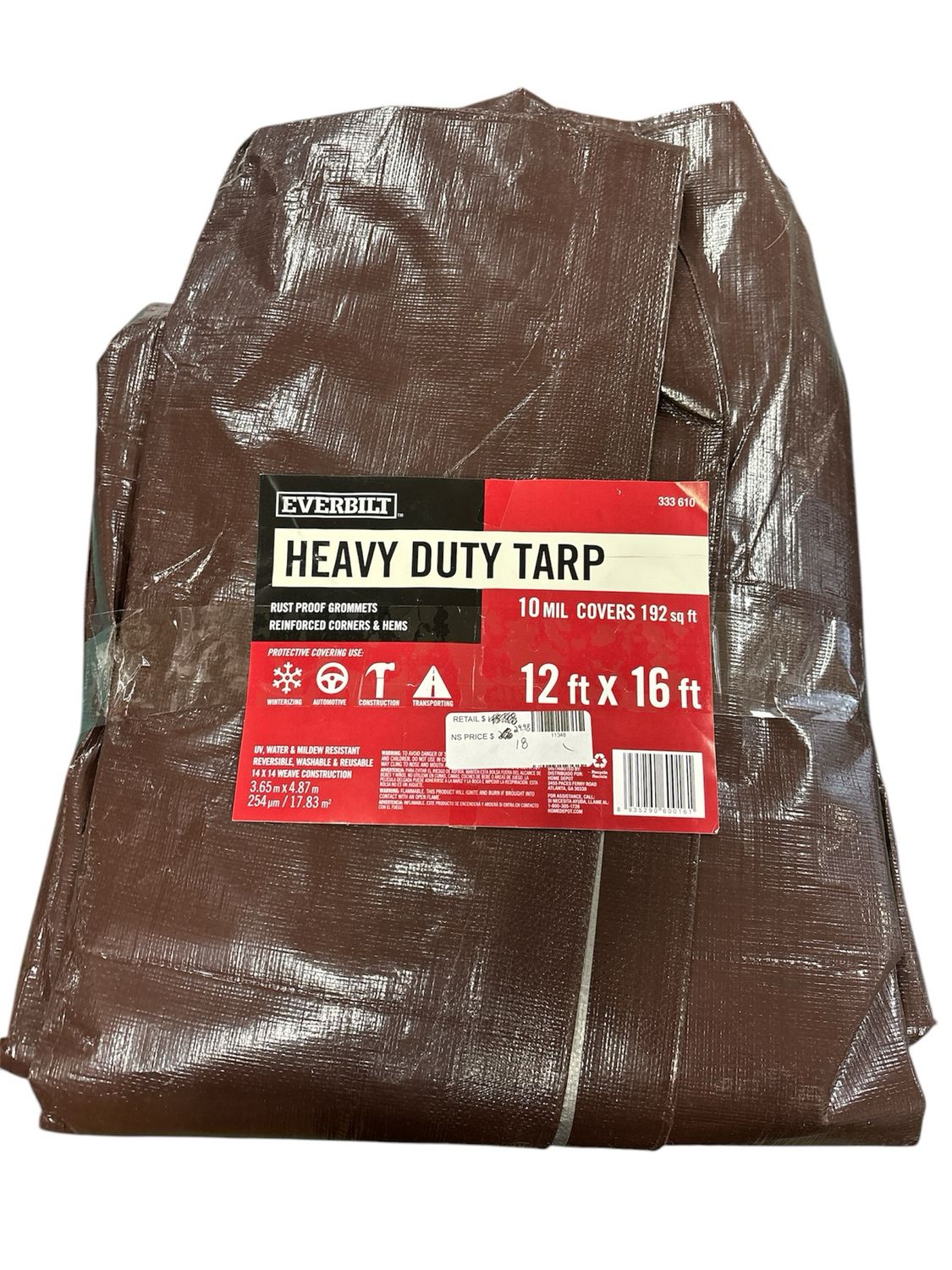 Everbilt 12 ft. x 16 ft. Brown/Silver Heavy-Duty Tarp 333610