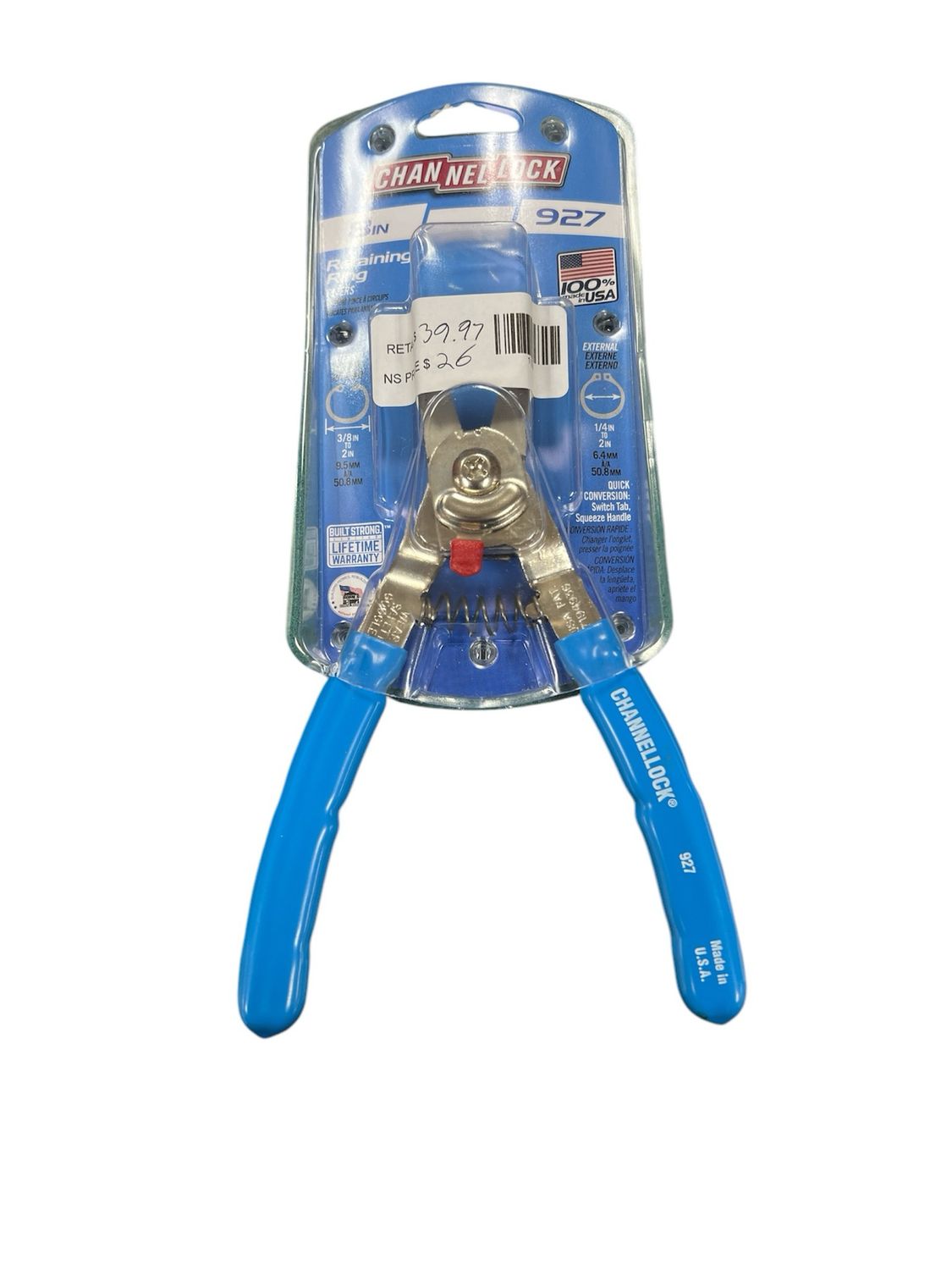 Channellock 8 in. Retaining Snap Ring Pliers 927 New