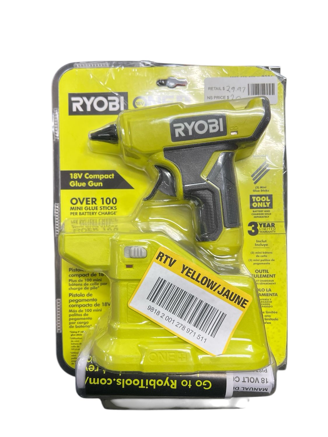 RYOBI ONE+ 18V Cordless Compact Glue Gun (Tool Only) P306 New
