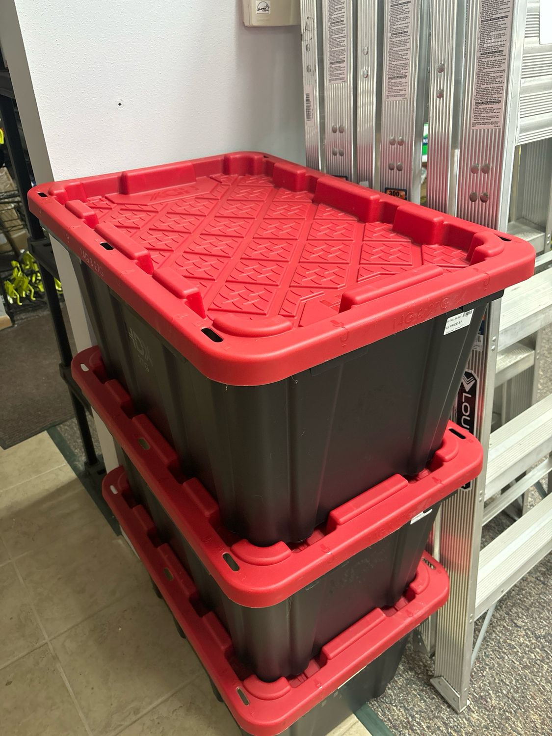 HDX 27 Gal. Tough Storage Tote in Black and Red 999-27G-HDX-RED