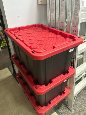 HDX 27 Gal. Tough Storage Tote in Black and Red 999-27G-HDX-RED