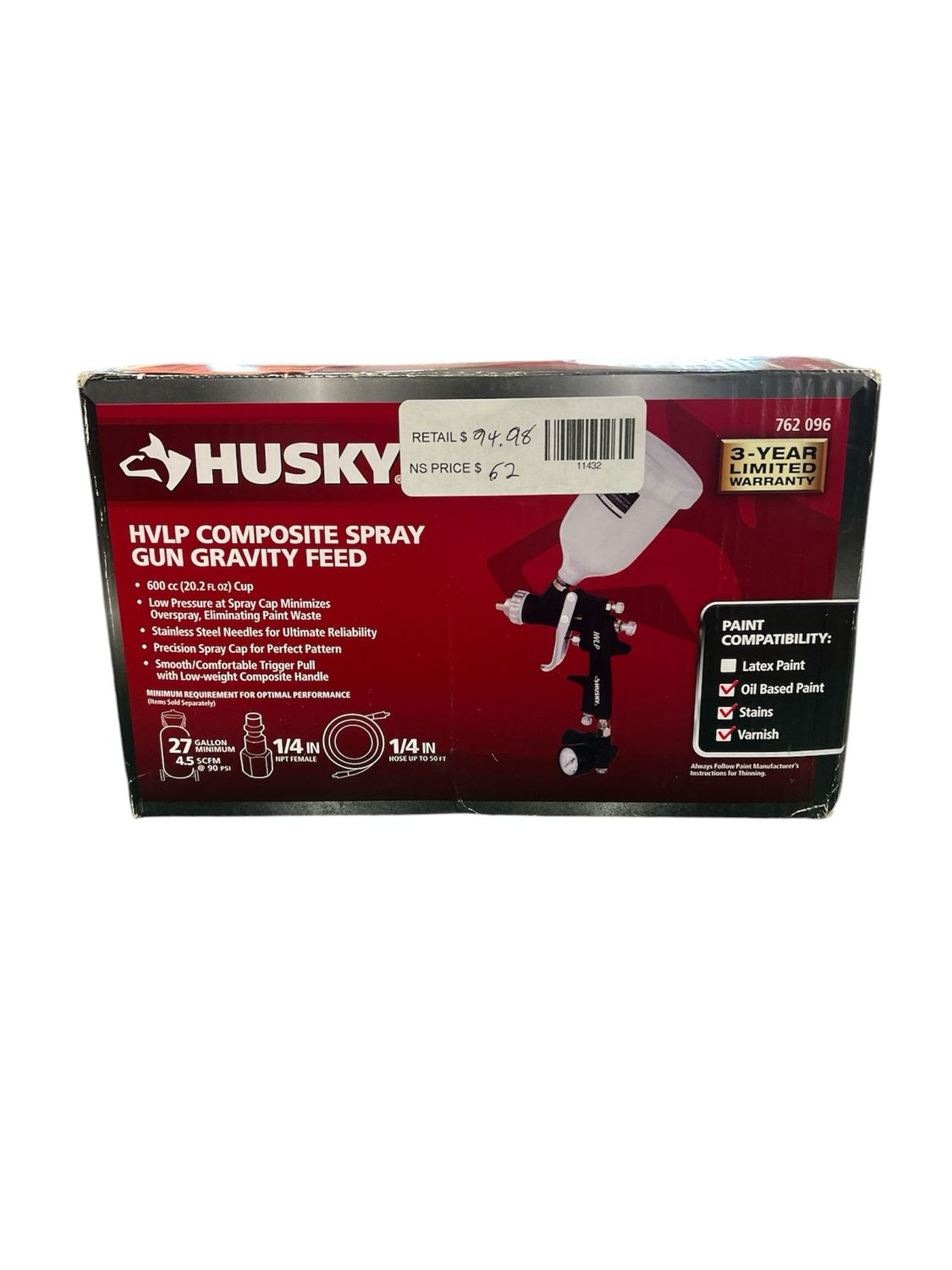 Husky Gravity Feed Composite HVLP Spray Gun H4850GHVSG New