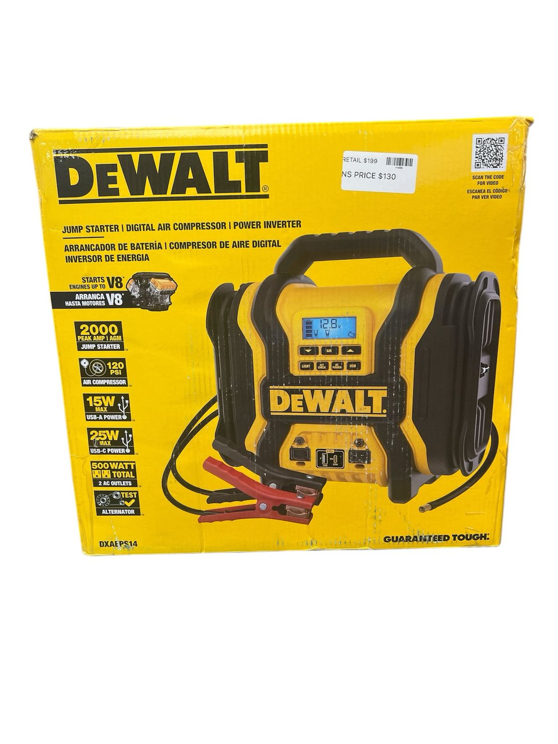 DEWALT Portable Power 2000 Peak Amp Jump Starter w/Digital Compressor DXAEPS14 New