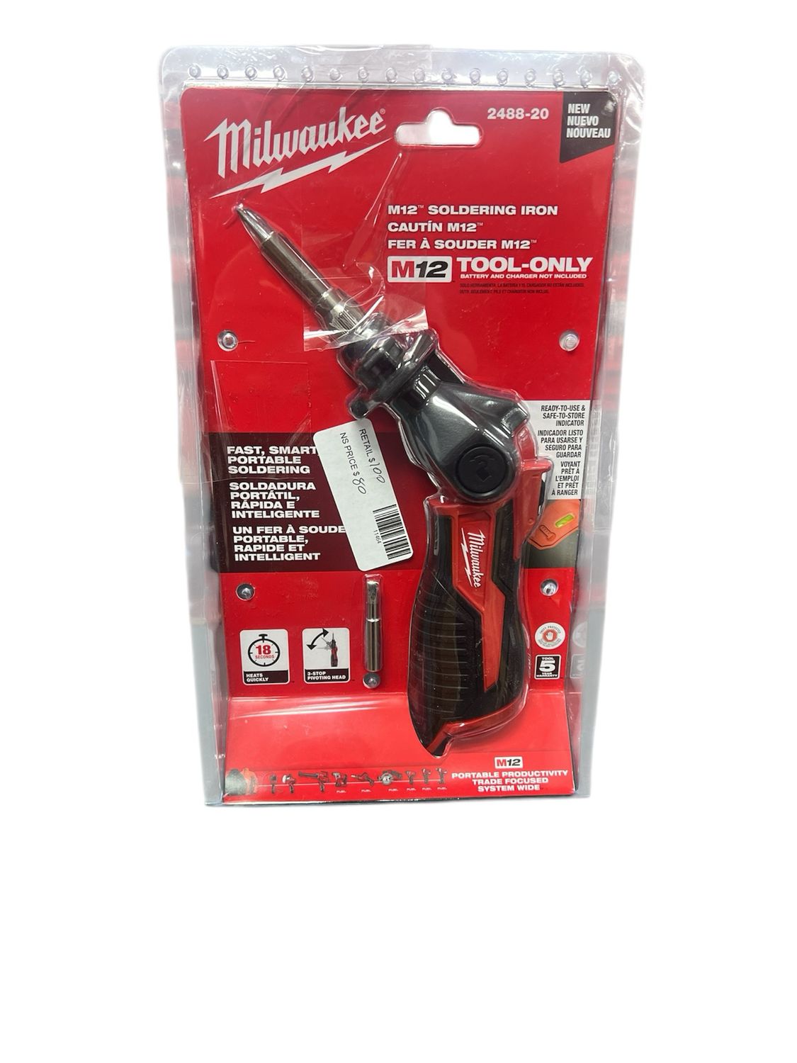 Milwaukee M12 12-Volt Lithium-Ion Cordless Soldering Iron (Tool-Only) 2488-20 New