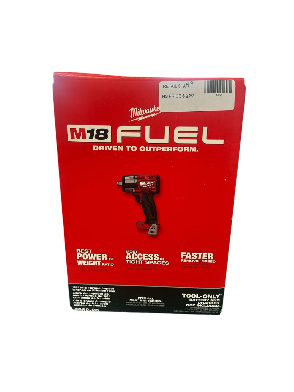 Milwaukee M18 FUEL Gen-2 18V Lithium-Ion Brushless Cordless Mid Torque 1/2 in. Impact Wrench w/Friction Ring (Tool-Only) 2962-20     .