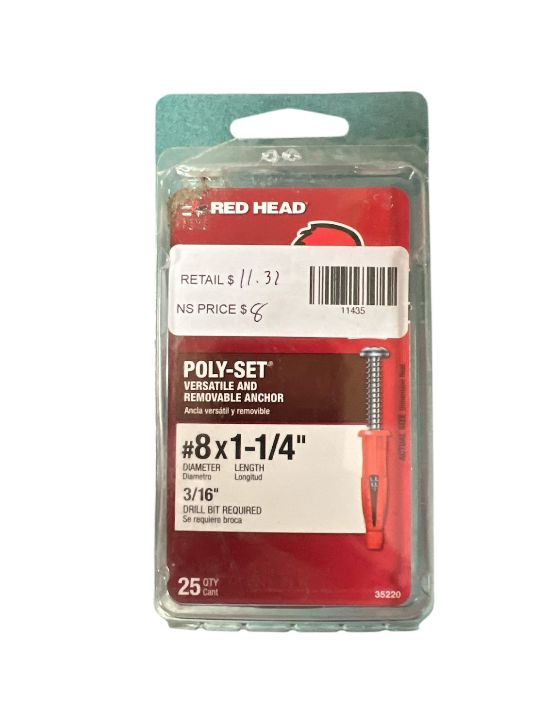 Red Head 1-1/4 in. Poly-Set Pan Head Phillips Light Duty Anchors with Screws (25-Pack) 35220 Appears New