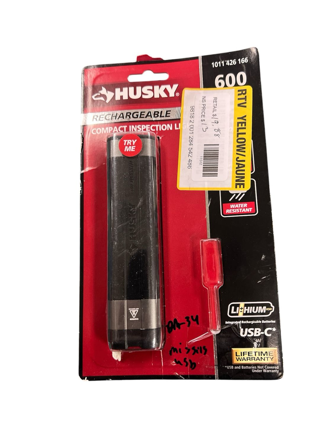 Husky 600-Lumen Compact Rechargeable Inspection Light 91399 New Missing USB