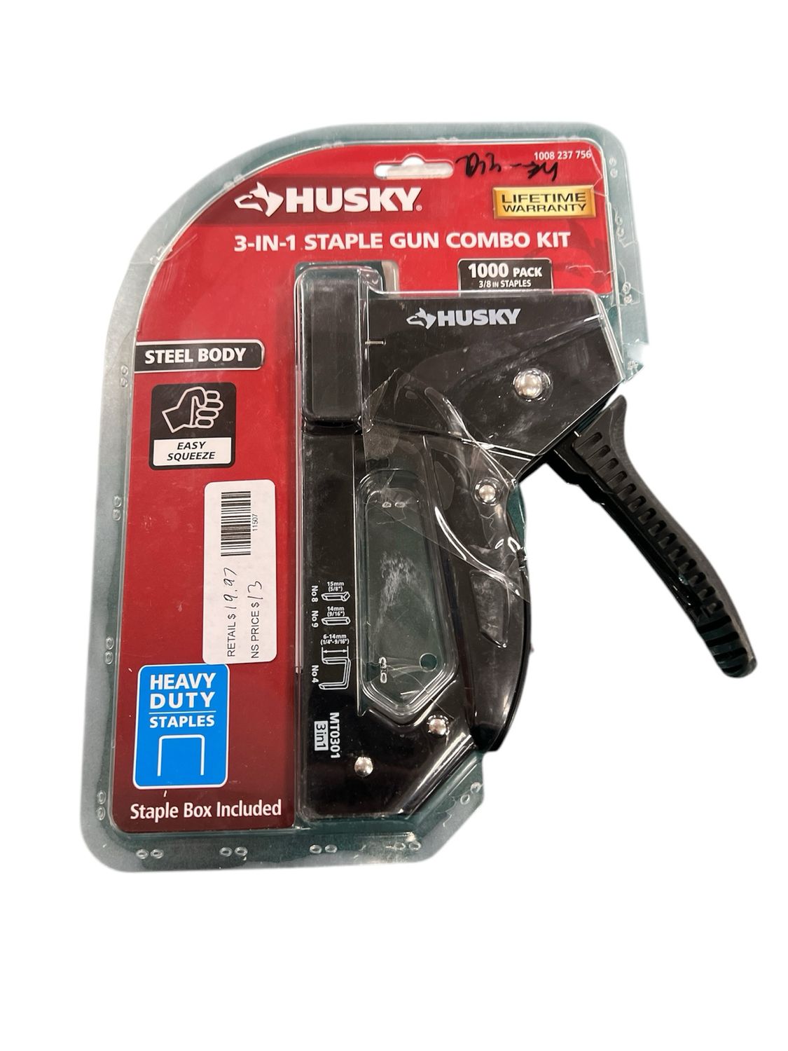 Husky Metal Staple Gun Set with 1000-Pieces 3/8 in. Staple M50270kit New