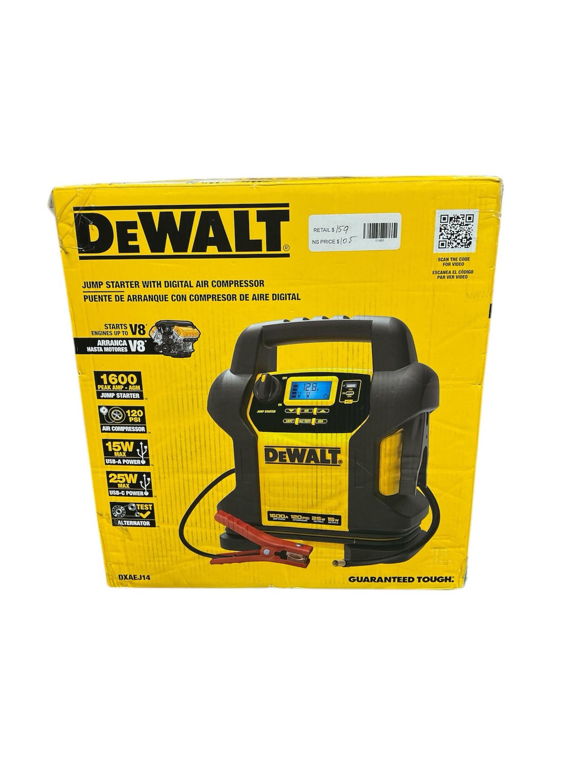 DEWALT 1600 Peak Amp Jump Starter with Digital Compressor and USB Power Bank DXAEJ14 New