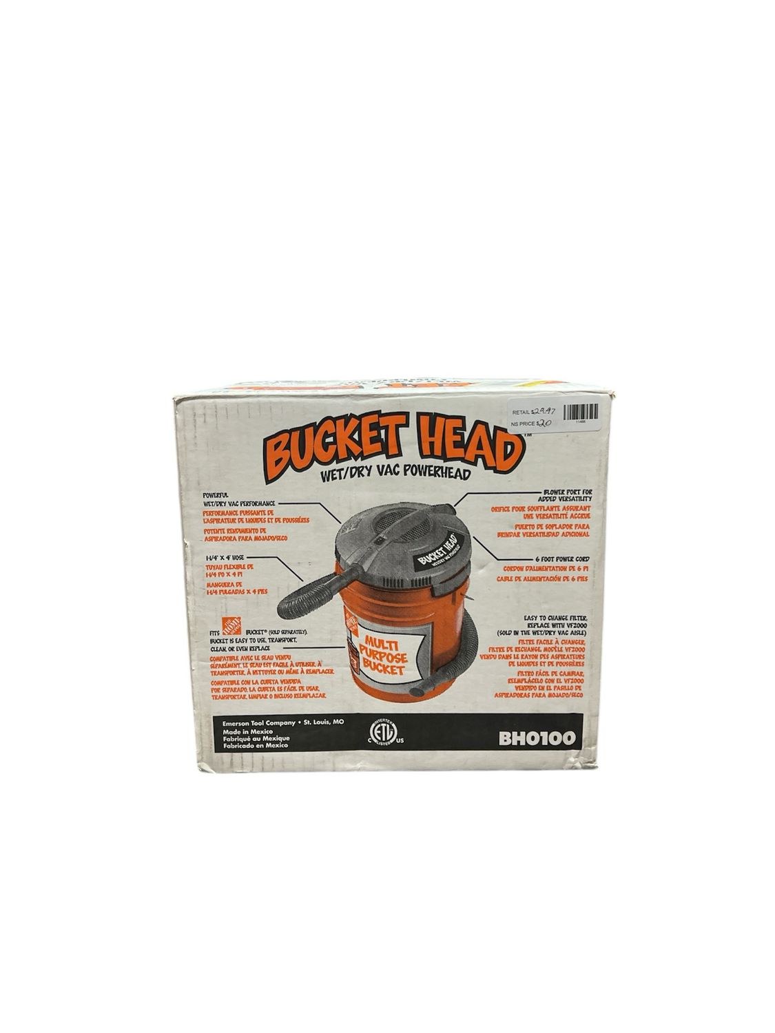 Bucket Head 5 Gallon 1.75 Peak HP Wet Dry Vacuum Powerhead Shop Vac with Filter Bag and Hose (compatible with 5 Gal. Homer Bucket) BH0100 Used