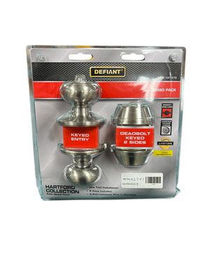 Defiant Hartford Satin Nickel Entry Knob and Double Cylinder Deadbolt Combo Pack BGX2L2B New